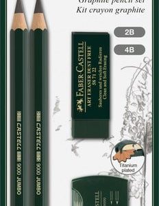 Faber Castell FC-119398 Potloodset Faber-Castell 9000 Jumbo 2B, 4B, Gum, En Sljiper